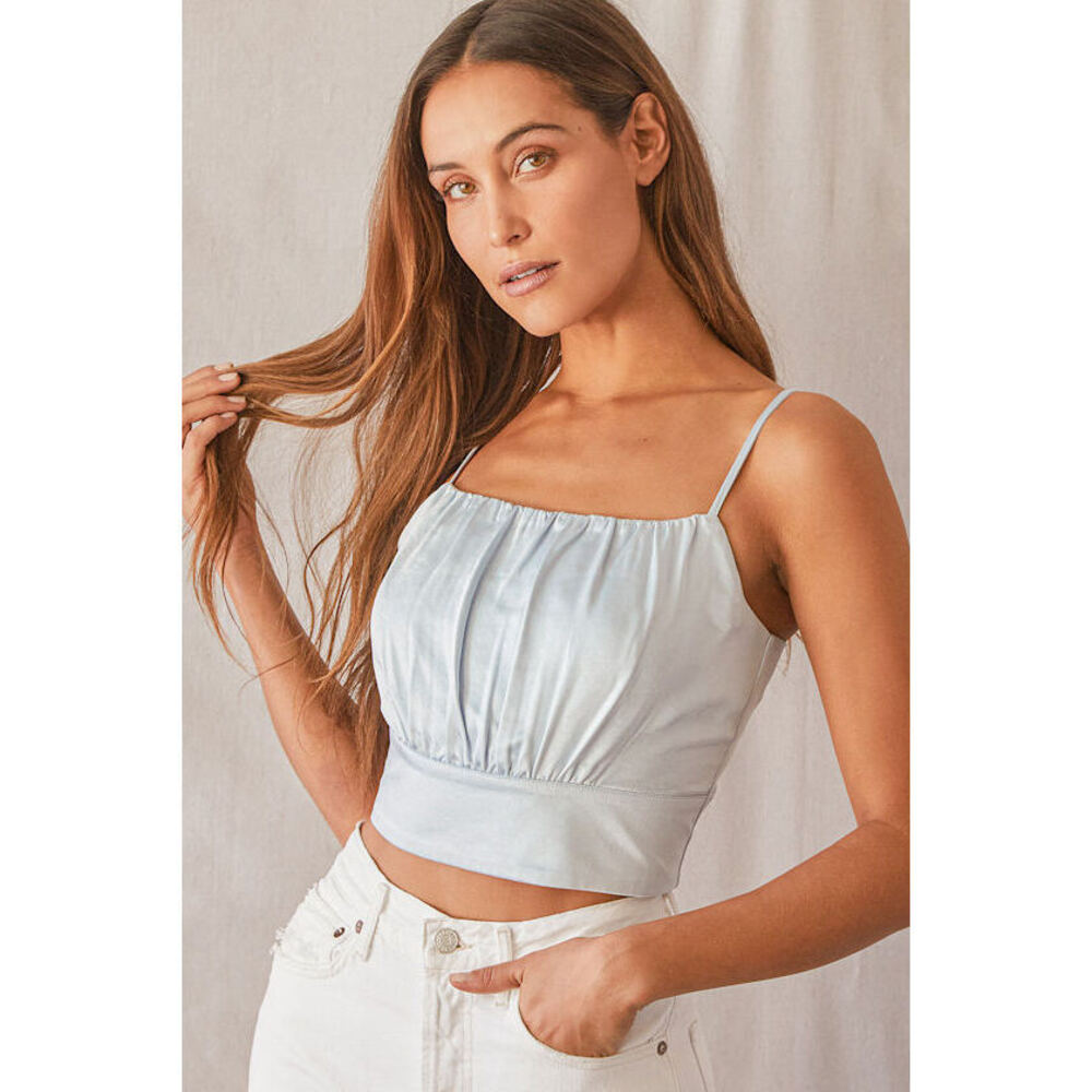 Lulus Luxe'd Out Light Blue Satin Cropped Tank Top - Size M